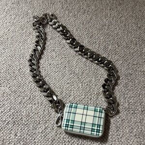 Plaid Green Card Holder with Silver Chain